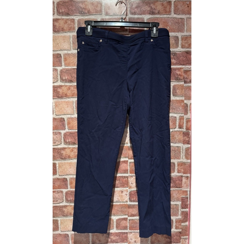 Zac & Rachel Pants Women's‎ Size 8 Navy Blue Stretchy Faux Pockets Ripple Waist